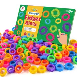Fidget Rings Sensory Toys for Kids: 50 Pack Textured Sensory Rings - Bulk Fidgets for Classroom Prizes - Quiet Fidget Toys for Autism Stress Relief -Fun Party Favors Sensory Bin Filler