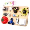 Fidget Spinner Pad Busy Board Toys Robot Fidget Spinner Music Box Switch Latches Keyboard Sensory 11 in 1 Wooden Montessori Travel Activity Board Focus Toy Motor Skills Gift for Girls Boys