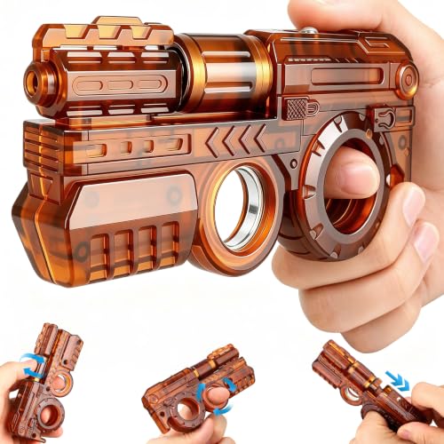 Fidget Spinner Slider Toy for Kid Adult, Push Clicker Fidget Ring Chain Spinner Sensory Textured Toy for Stress Relief Relax, Cool Gadget Birthday Gift Party Favor for Boy Girl Man (Brown)