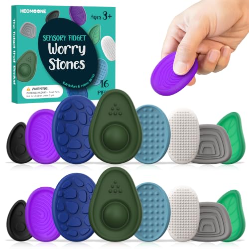 Fidget Toys Adults Sensory Stone: 16 Pack Textured Worry Stones for ADHD Kids Calming Down-Soothing Sensory Toys for Anxiety Relief-Mini Desk Toys for Calm Down-Student Classroom Prizes Fidget Toys