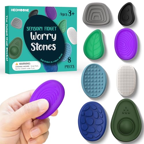Fidget Toys Adults Sensory Stone: 8 Pack Textured Worry Stones for ADHD Kids Calming Down-Soothing Sensory Toys for Anxiety Relief-Mini Desk Toys for Calm Down-Student Classroom Prizes Fidget Toys