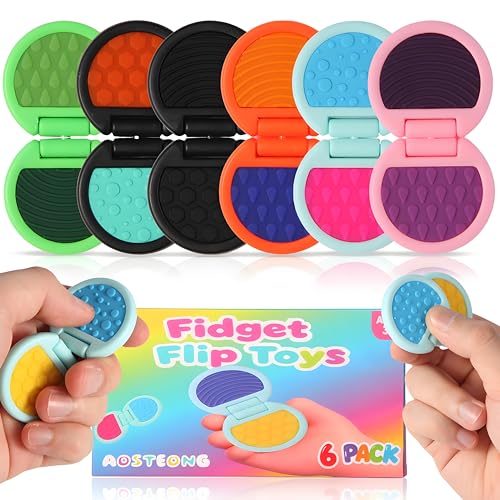 Fidget Toys Adults, Sensory Toys for Kids with Autism, Anxiety Relief Items for ADHD Stress Relief, Texture Worry Stone for Teens & Flip Slider - Treasure Box Toys for Classroom (6pcs)