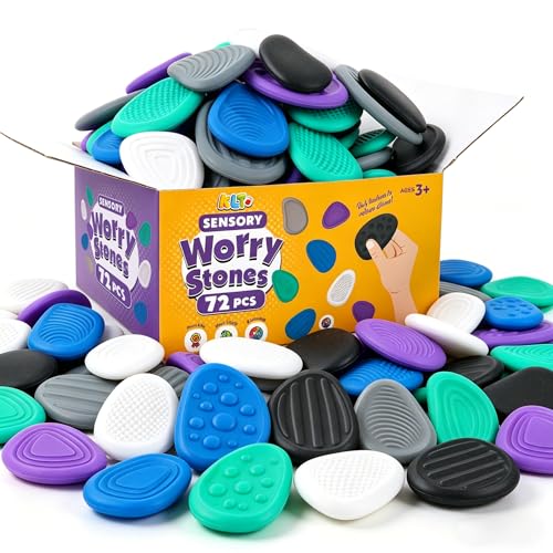 Fidget Toys Bulk for Adults: 72 Pack Sensory Worry Stones - Hard Textured Calming Stones for Stress Relief - Bulk Classroom Prizes Autism ADHD Tools - Quiet Sensory Fidget Gifts for Adults Teens