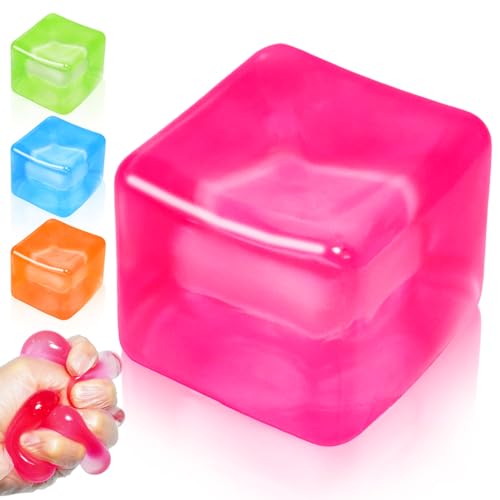 Fidget Toy Stress Cube, High Density Squishy Slow Rising Sensory Cube, Anxiety Relief Squeeze Toys for Kids Adults Teens, Classroom Prize & Party Favor Stress Balls (Pink)