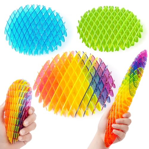 Fidget Worm Toys - Sensory Slug Fidget Toy for Kids Teens Adults with Autism ADHD,3-Pack Quiet 3D Stress Relief Desk Fidgets for School Classroom Office, Anxiety Calm Toy (Rainbow, Green, Blue)