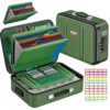 Fieetra Fireproof Document Box with Lock, Hard Case Safe Box Water Resistant Document Organizer for Important Documents, Passports, Certificates & Cash, Portable File Storage for Home Office, Green