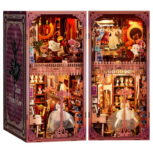 fifijoy DIY Book Nook Kit - DIY Miniature Dollhouse for Adults, 3D Wooden Puzzle Bookend Bookshelf Insert with Yellow Light, Unique Gift for Family and Friends (Theatre Dressing Room)