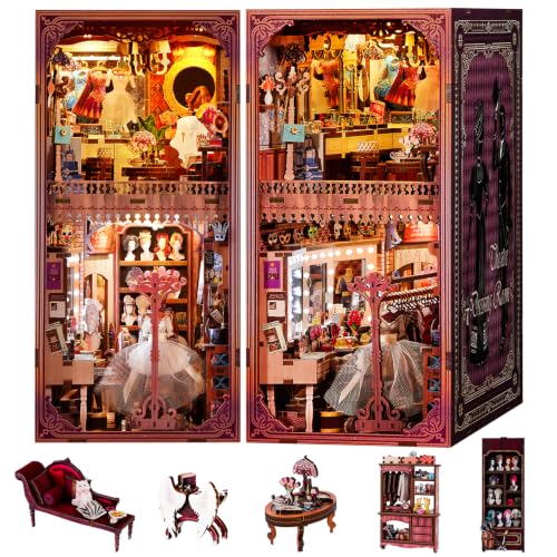 fifijoy DIY Book Nook Kit - Theatre Dressing Room DIY Miniature Dollhouse Booknook Kit for Adults, 3D Wooden Puzzle Bookend Bookshelf Insert Decor, Gift for Family, Friends (with White Light)