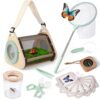 FIIOEOY Wooden Bug Catcher Kit for Kids - 8-in-1 Outdoor Explorer Set with Magnifying Glass, Butterfly Net STEM Learning Toys for Ages 3-8 Nature Gift for Boys & Girls