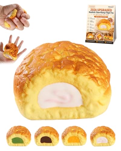 Filled Puff Realistic Cream Puff Squeeze Set Soft PU Slow Rising Stress Relief Desk Decor for Adults Office Home Sensory Fidget Aid Anxiety Fake Food Mashed Skin Moldable Shapeable Filled Puff