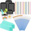FillTouch 175 Pcs Mini Acrylic Paint Set for Gardening 50 Plastic Plant Pot Craft with Holes 25 Set Paint Strip with Brushes 100 Green Plant Label Your Own Pot for Gardening Activity