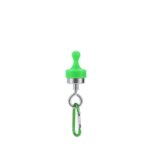 FILWY Magnetic Camping Hooks with Aluminum D-Ring Carabiner, Strong Magnet for Tent Canopy, Portable Lightweight Gear Hanger for Outdoor, RV, and Garage Storage (Large Size Emerald Green)