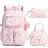 Fimibuke 3PCS Corduroy Backpack for School Girls with Lunch Box Pencil Case