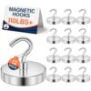 FINDMAG Magnetic Hooks, 12 Pack 110 LB Magnetic Hooks for Hanging, Silver