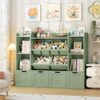 FINETONES 55.1’’ Toy Storage Organizer with 6 Toy Bins, Large Toy Organizer Kids Bookshelf with 4 Movable Drawers and 4 Cubbies, Toy Bins for Playroom Storage for Kids Room, Green