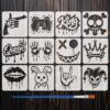 FINGERINSPIRE 12PCS Street Graffiti Stencils with a Brush 5.1x5.1inch Graffiti Lettering Painting Stencils Crown Skull Drawing Template for DIY Art Wood Wall Furniture Home Decoration