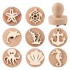 FINGERINSPIRE 8PCS Wooden Stamps Set 1.69x1.5inch Ocean Theme Round Wood Stamps with Handle Sea Turtle Starfish Patterns Stamp for Post Decoration Holiday DIY Card Making and Craft Projects