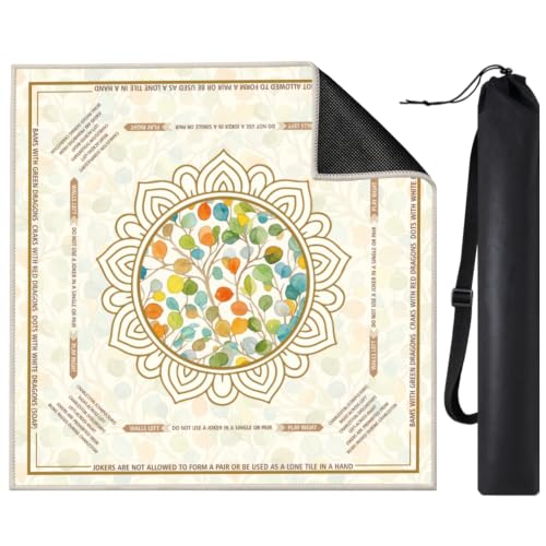 FINGERINSPIRE Leaf Mandala Pattern Portable Mahjong Mat with Carrying Bag 31.5x31.5 Inch Non Slip Noise Reducing Game Table Cover Vintage Chinoiserie Mahjong Mat for Cards Poker Dominoes Games