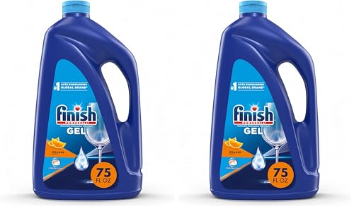 Finish Gel Liquid Dishwasher Detergent, Advanced Deep Cleaning Power Dish Soap, Fights Tough Stains, Dishwasher Soap, Septic Safe & Plastic-Free Dish Detergent, Orange Scent, 75oz (Pack of 2)