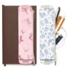 FINPAC 2-Pack Elastic Pen Holder for Notebook, Leather Zipper Bag for Pencils, Markers, Pen Pouch w/Elastic Band (Pink Bow & Blue)