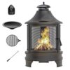 Fire Pit for Outdoor, 2 in 1 Wood Burning & Metal Chiminea, Includes Spark Screen Doors & Grill Grate for Patio Garden Backyard Bonfire Party