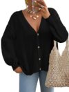 FireSwan Women's Oversized Cardigan Sweater Long Lantern Sleeve Knit Outfits Lightweight Trendy Spring Tops 2026 Black