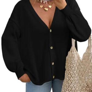 FireSwan Women's Oversized Cardigan Sweater Long Lantern Sleeve Knit Outfits Lightweight Trendy Spring Tops 2026 Black