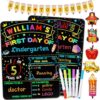 First and Last Day of School Board Sign with 6 Liquid Chalk Markers, Pencil Banner & 5 Pcs School Balloons - 14"x11" Double-Sided - Back to School Supplies for Kindergarten Preschool ﻿