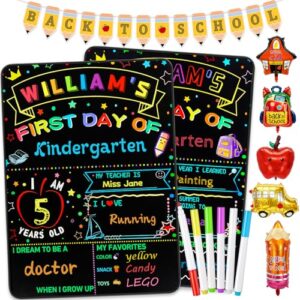 First and Last Day of School Board Sign with 6 Liquid Chalk Markers, Pencil Banner & 5 Pcs School Balloons - 14"x11" Double-Sided - Back to School Supplies for Kindergarten Preschool ﻿