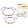 First Day of School Matching Bracelet Set - Back to School Gifts for Kindergarten Pre-K 1st Grade, Adjustable Heart Clay Bead Bracelets for Mom and Me, Family Matching Jewelry Set with Card (Purple-Cute)