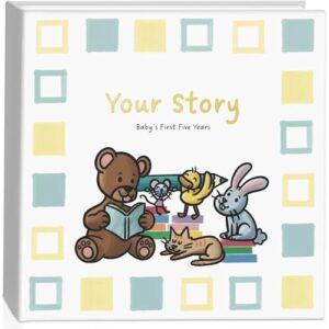First Five Years Baby Book - Gender-Neutral Design, 77 Fill-In Pages, Hard Cover & Protective Box
