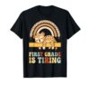 First Grade is Tiring Cute School Sleeping Leopard Rainbow T-Shirt