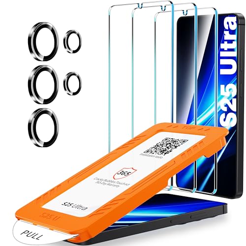 firtstnow 3 Pack for Samsung Galaxy S25 Ultra Screen Protector Tempered Glass + 1 Pack Camera Lens Protector, Military Grade Shatterproof, 9H Hardness, Fingerprint Unlock,Case Friendly 6.9 Inch