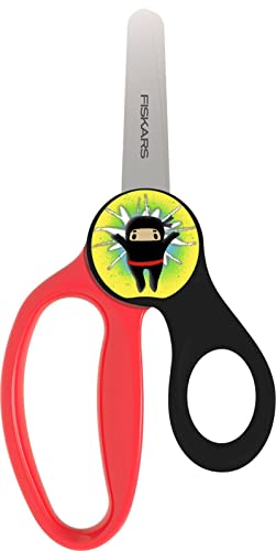 Fiskars Children's Scissors with Ninja Wobble Picture, from 6 Years, Length: 13 cm, for Right and Left-Handed Users, Metal Blade/Plastic Handles, Black/Red, Magic Morph, 1064075