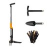 Fiskars Ergonomic Plant and Floor Care Set, 4 Pieces, Weed Cutter, Hoe, Trowel and Work Gloves, for Professional Bed Care, Black/Orange, 1082771