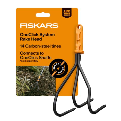 Fiskars OneClick Space-Saving Cultivator Head for Interchangeable Lawn & Garden Tool System, Carbon Steel Blade for Soil Aerating, Scarifying, and Bed Prep, Modular Yard Tool Attachment
