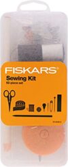 Fiskars Sewing Kit with Scissors, Measuring Tape, Pins, Thread and More, 62-Piece Sewing Set with Case, Craft Supplies, Clear