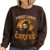 FITIN Forget Candy Just Give Me Coffee Sweatshirt, Grim Reaper Halloween Coffee Graphic Fall Pullover