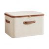 Fits Closet Shelves & Under-Bed Spaces: Foldable Fabric Storage Box with Zipper, Cotton Linen Blend Organizer Bin, Beige