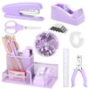 Fivebop Purple Office Desk Accessories, 9 Pcs Desk Organizers and Accessories with Mesh Pen Holder, Stapler, Tape Dispenser, Hole Punch, Office Supplies Set for Office Home School Women Students Gift