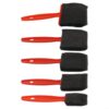 Five Piece Foam Brush Set with Plastic Handles for Oil Stain, Polyurethane, and Craft Painting, Includes Various Sizes for Broad and Detail Coverage