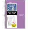 Five Star Spiral Notebook, 2 Subject, College Ruled Paper, 6" x 9-1/2", 80 Sheets, Fights Ink Bleed, Water Resistant Cover, Amethyst Purple (840029CF1-ECM)
