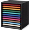 Fiwochic 12.4" x 9.8" Construction Paper Organizer Wooden Paper Sorter Organizer for Classroom 12 Tiers Desktop Scrapbook Storage for Home Office