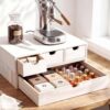 Fiwochic 1 Pcs Wooden Pod Holder Drawers Double Layer Coffee Storage Box Pod Tea Organizer Detachable Wood 3 Drawers Design for Machine Stand Home Kitchen Countertop Large Capacity(Double,White)