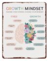 Fixed Mindset Growth Mindset Contrast Antique Style Tin Metal Sign Self Improvement Wall Plaque For Teacher Desk 8 X 12 inch