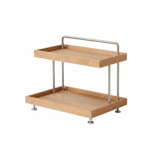 FJMQHU Kitchen Shelf 2 Tier Storage Rack Stand With Wooden Layers And Metal Brackets Arrangement Suitable for pantry counters coffee stations vanity tops craft rooms shared, Cherry Wood Color