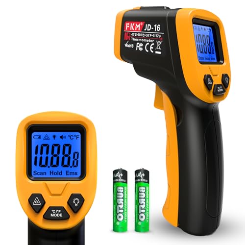 FKM Infrared Thermometer Gun Non-Contact Laser Temperature Gun,-58°F~1112°F,Adjustable Emissivity,Digital IR Thermometer Gun for Industrial,HVAC,Automotive,Cooking,Griddle,Pizza Oven,BBQ,Not for Human