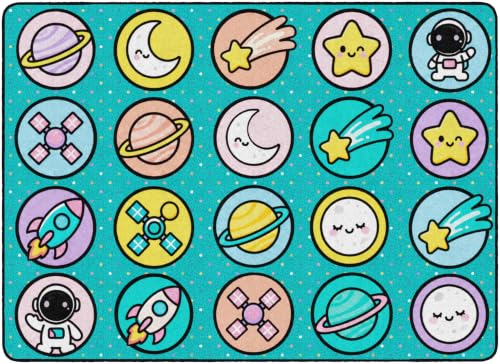 Flagship Carpets Cosmic Seating Classroom Science Rug for Children, Adventure Learning Area Rug for Preschool, Daycare & Playroom, Outer Space Design Carpet, USA Made, Blue - 6' x 8'4"