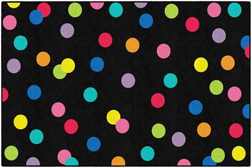 Flagship Carpets Just Teach Rainbow Polka Dots Classroom Area Rug for Indoor Classroom Learning or Kid Bedroom Educational Play Mat, 5'x7'6", Multi