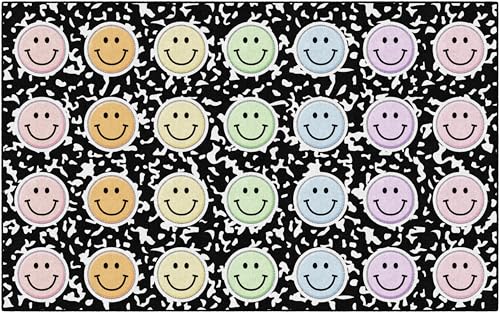 Flagship Carpets Smiley Faces Sit Spots on Composition Book Paper Educational Area Rug for Kids Room, Children's Classroom Rug for Teaching and Playroom, 7'6" X 12' - Multicolor